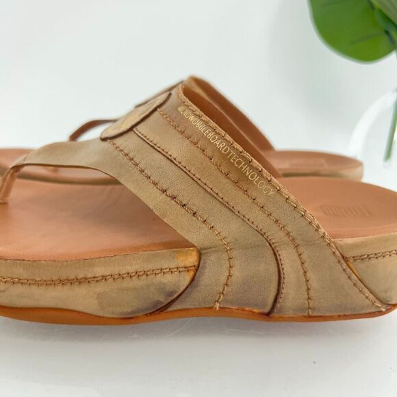 Fitflop Women's Walkstar Sandal Size 10 Thong Slide Shoe Brown Tan Leather - Picture 10 of 16